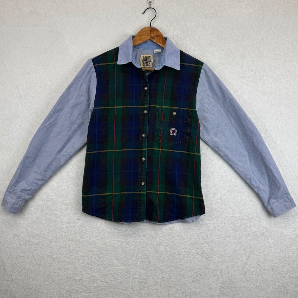 Rough‎ Stock Plaid Flannel Long Sleeve Button Up Shirt Men Women Size Small